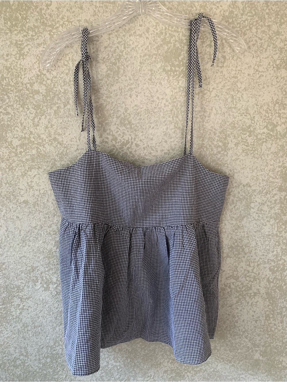 Maronie Black White Gingham Tie Strap Babydoll Camisole Top Small